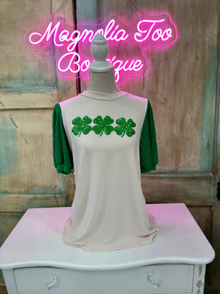 PUFF BUBBLE COLOR BLOCK WITH CLOVER SEQUINS. Final Sale