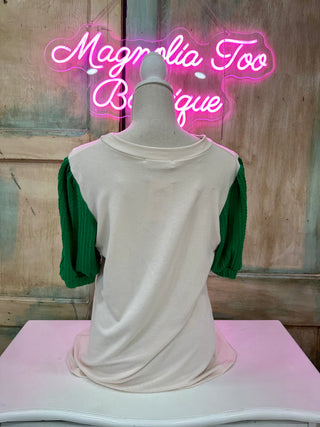 PUFF BUBBLE COLOR BLOCK WITH CLOVER SEQUINS. Final Sale