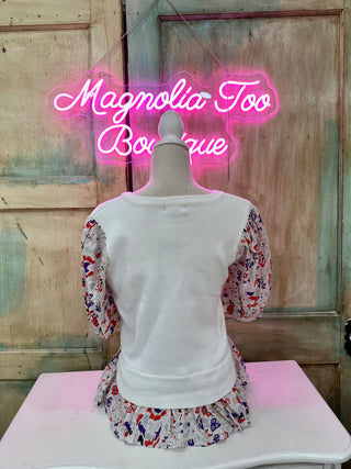 CREAM/PINK MULTI CONTRAST WOVEN SLEEVE AND HEM CREW NECK SWEATER Final Sale