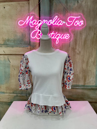 CREAM/PINK MULTI CONTRAST WOVEN SLEEVE AND HEM CREW NECK SWEATER Final Sale