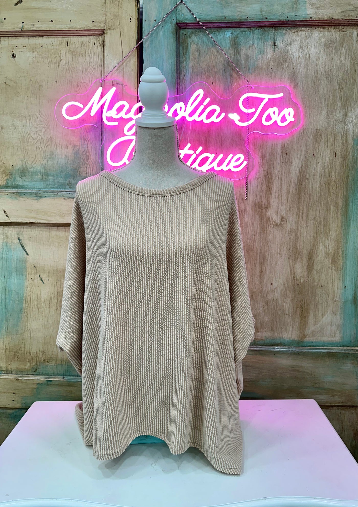 Taupe Rib Top Poncho Sleeved Top