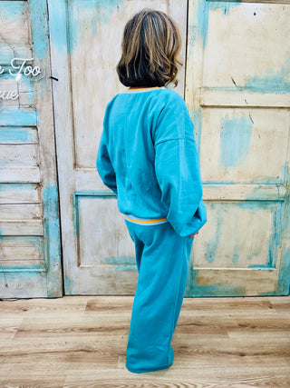 Sage Color Block Band Detail Comfy Knit Top & Pants Set Final Sale!