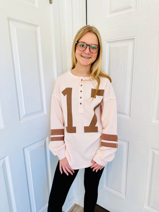 SC Cream Oversized Screen Print Graphic Casual Knit Top