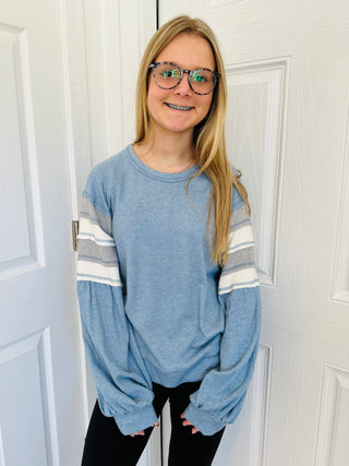 SC Blue Oversized Color Block Comfy Casual Knit Top