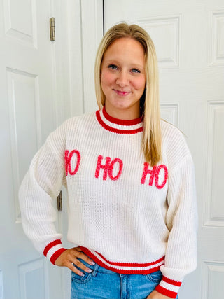 CREAM HO HO HO CREW NECK KNIT PULLOVER SWEATER