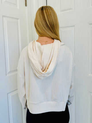 SC Whip Cream Drop Shoulder Casual Cropped Ribbed Hoodie