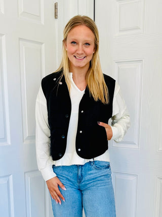 SC BLACK SNAP BUTTON QUILTED PUFFER VEST