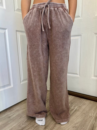 SC COCOA WASHED WIDE LEG DRAWSTRING LOUNGE PANTS