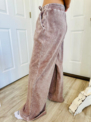 SC COCOA WASHED WIDE LEG DRAWSTRING LOUNGE PANTS