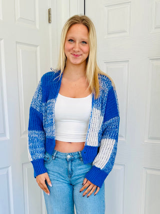 SC Blue/Cream Two-Tone Checkered Sweater Cardigan Final Sale