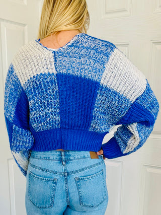 SC Blue/Cream Two-Tone Checkered Sweater Cardigan Final Sale