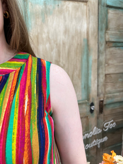 Lizzy Multi-Colored Sleeveless Dress w/ Pockets