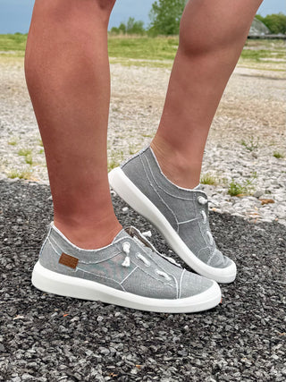 "Beachside" Slip On Canvas Sneaker in Raindrop Grey Twill by Blowfish Malibu Final Sale