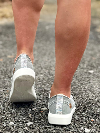 "Beachside" Slip On Canvas Sneaker in Raindrop Grey Twill by Blowfish Malibu Final Sale