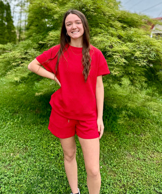 Textured Short Sleeve Top and Drawstring Short Set (6 Colors) Final Sale
