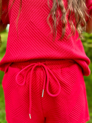 Textured Short Sleeve Top and Drawstring Short Set (6 Colors) Final Sale