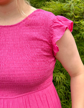 LIGHT FUCHSIA SMOCKED TIERED MIDI DRESS Final Sale