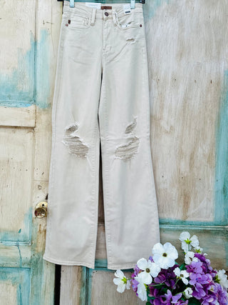 JUDY BLUE HIGH WAISTED GARMENT DYED DESTROY 90'S STRAIGHT IN BONE