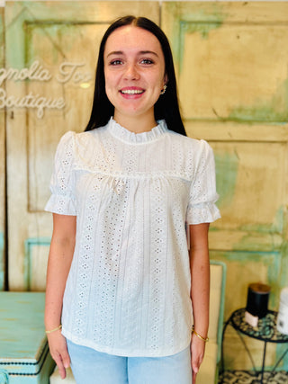 White Frill Round Neck Short Sleeve Blouse Final Sale