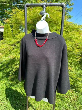 CURVY BLACK MOCK NECK PULL OVER BELL SLEEVE SWEATER Final Sale