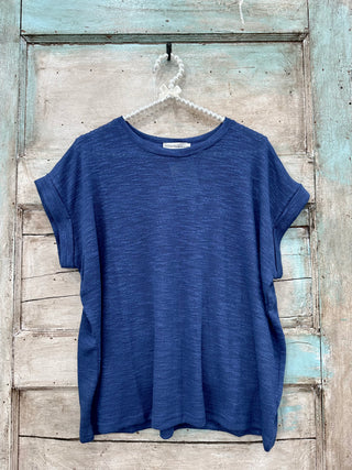 Light Navy Hacci Slub Rolled Up Sleeve Tee FINAL SALE