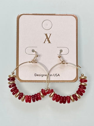 Stone Disk Beaded Hoop Drop Earrings (5 Options)