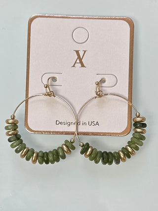 Stone Disk Beaded Hoop Drop Earrings (5 Options)