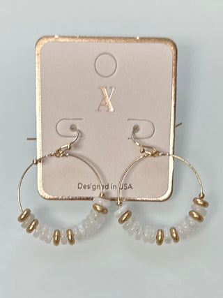 Stone Disk Beaded Hoop Drop Earrings (5 Options)