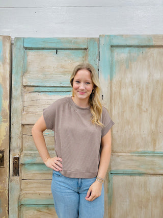 Mocha Raised Rib Cap Sleeve Top FINAL SALE