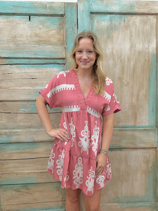 SC Blush Printed V-Neck Woven Mini Dress FINAL SALE