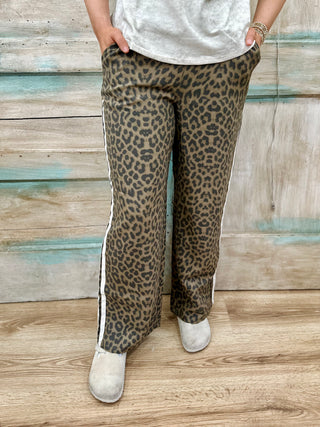 SC Leopard Printed Cotton Twill Tape Detail Pants