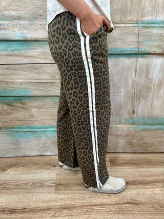 SC Leopard Printed Cotton Twill Tape Detail Pants