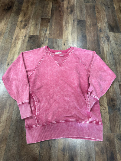 ASH PINK ACID WASHED FRENCH TERRY PULLOVER WITH POCKETS