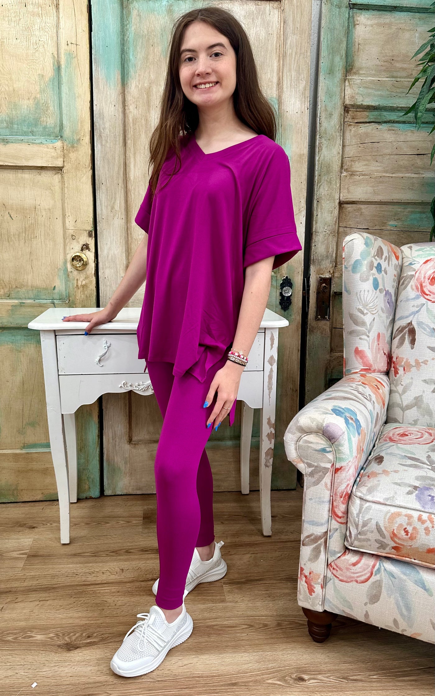 LIGHT PLUM BRUSHED DTY MICROFIBER LOUNGEWEAR SET