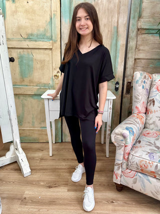 CURVY BLACK BRUSHED DTY MICROFIBER LOUNGEWEAR SET Final Sale