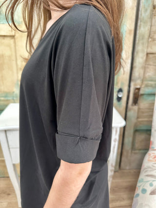 CURVY BLACK BRUSHED DTY MICROFIBER LOUNGEWEAR SET Final Sale