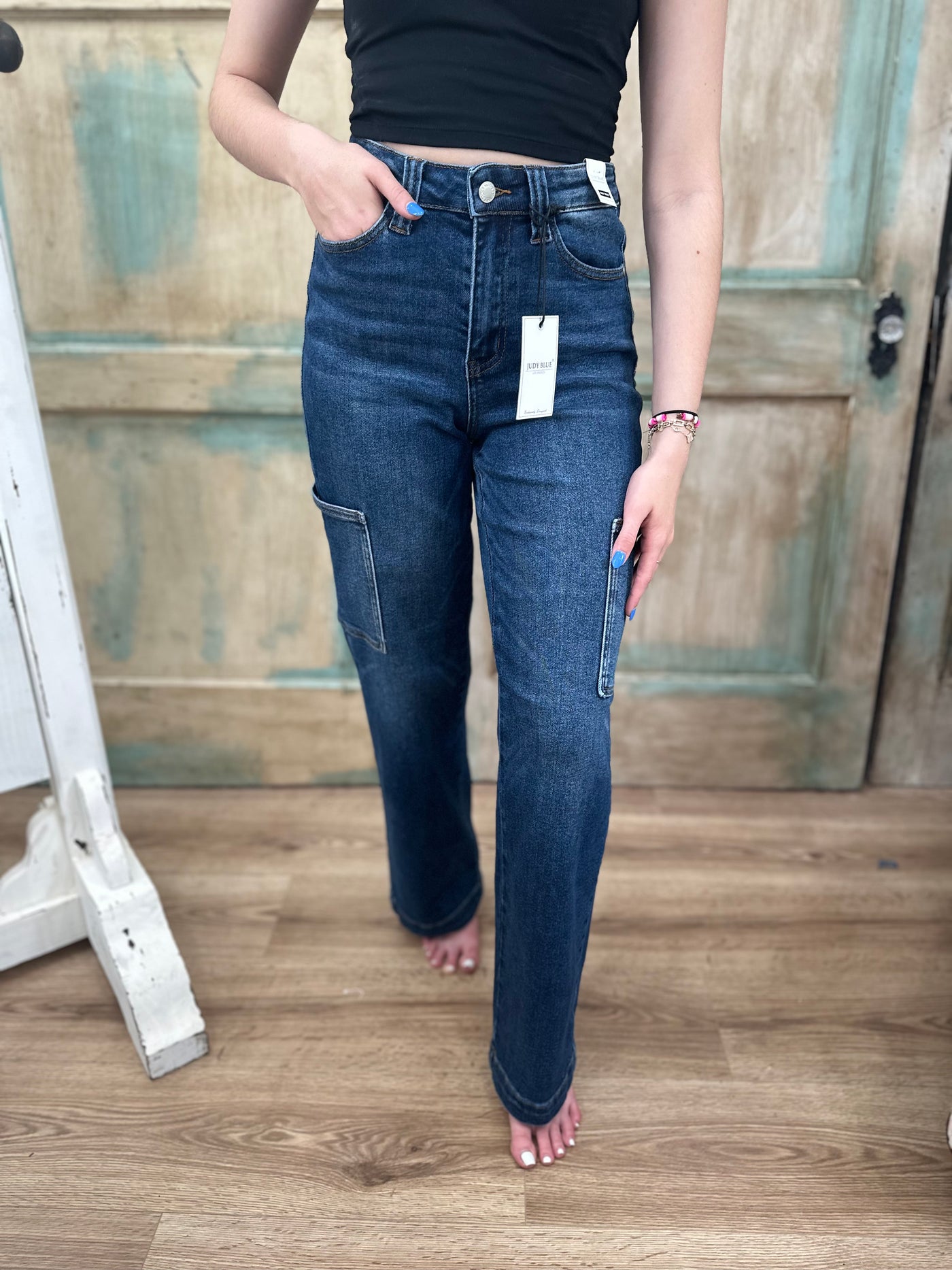 JUDY BLUE HIGH WAIST CARGO WIDE LEG JEANS