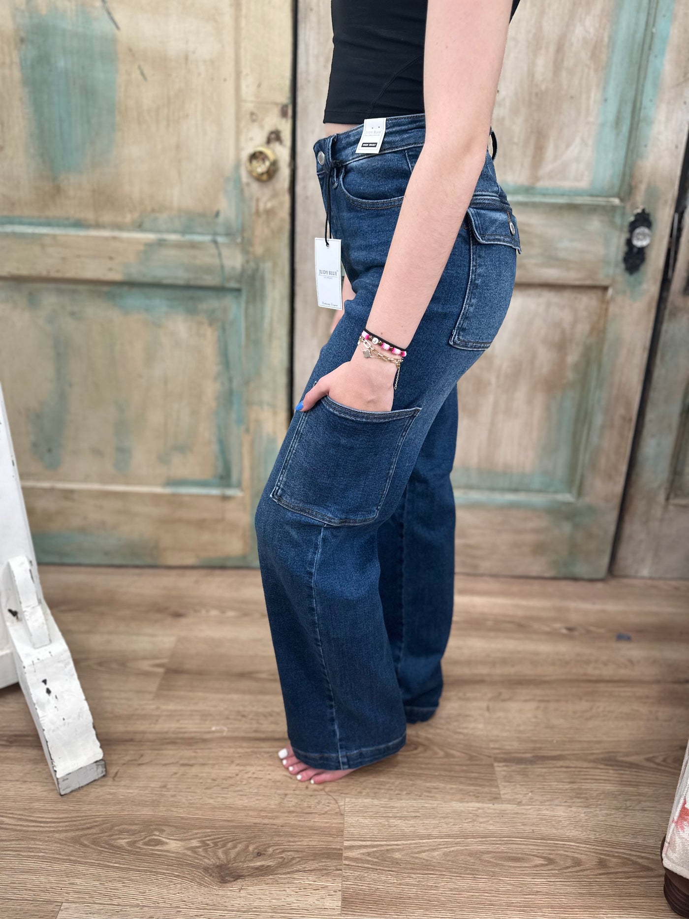 JUDY BLUE HIGH WAIST CARGO WIDE LEG JEANS