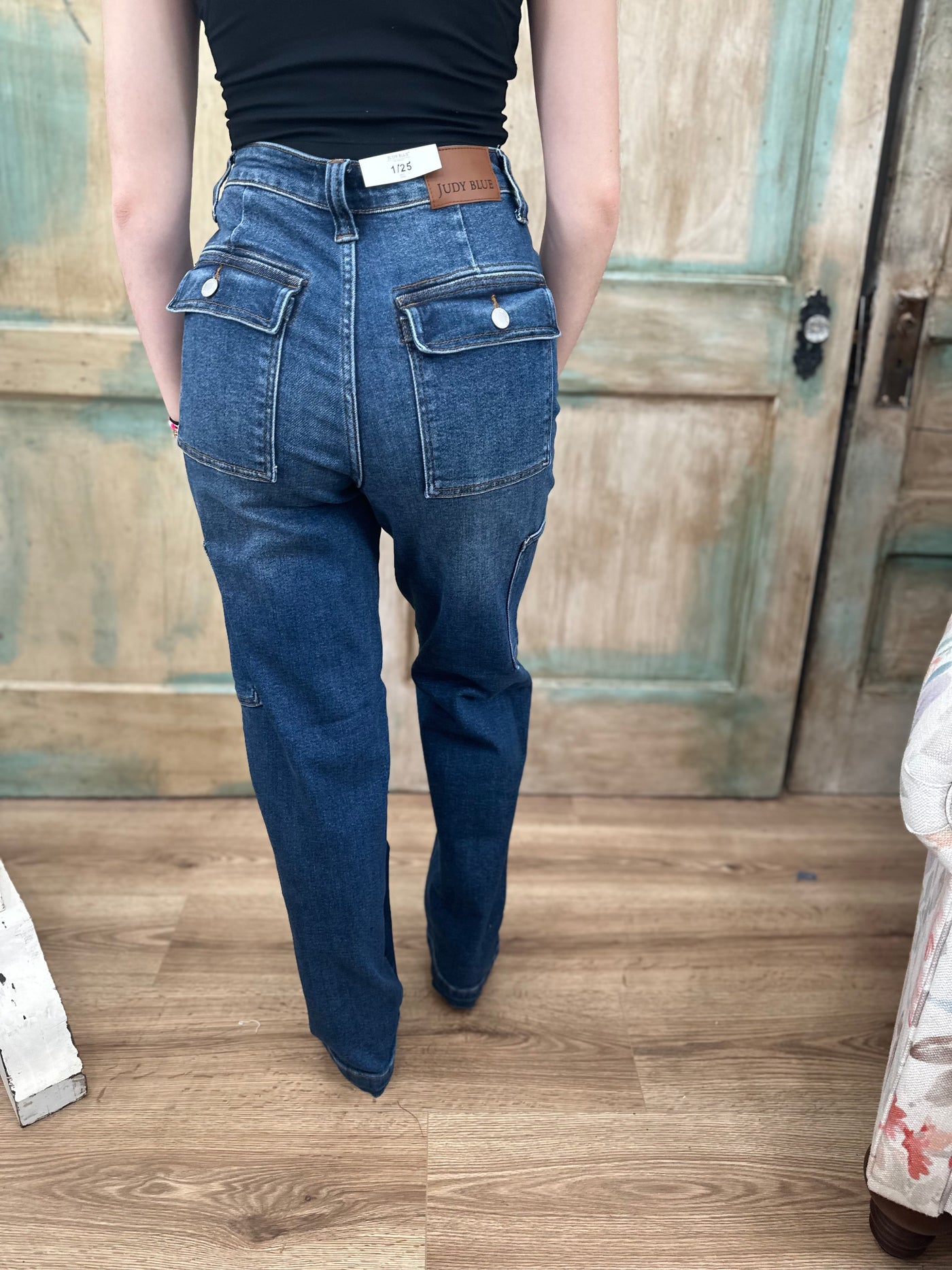 JUDY BLUE HIGH WAIST CARGO WIDE LEG JEANS