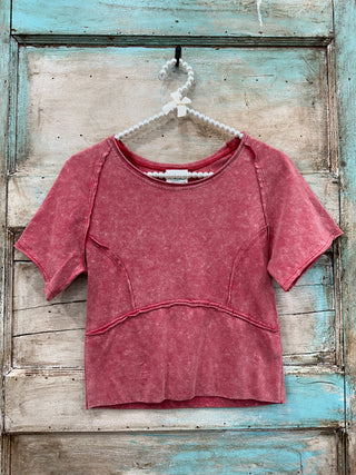 SC Cherry Mineral Washed Knit Fitted Crop Top FINAL SALE