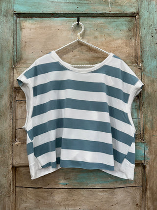 SC Light Blue Striped Boxy Crew Neck Top Final Sale