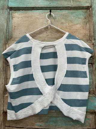 SC Light Blue Striped Boxy Crew Neck Top Final Sale