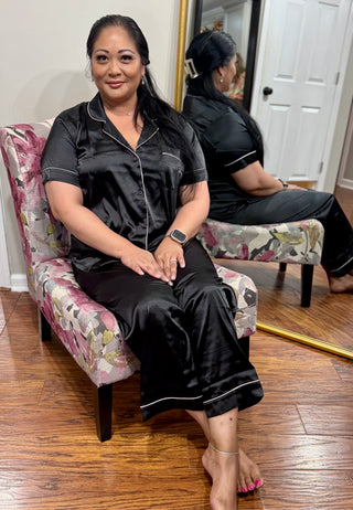 BLACK SATIN PAJAMA SET