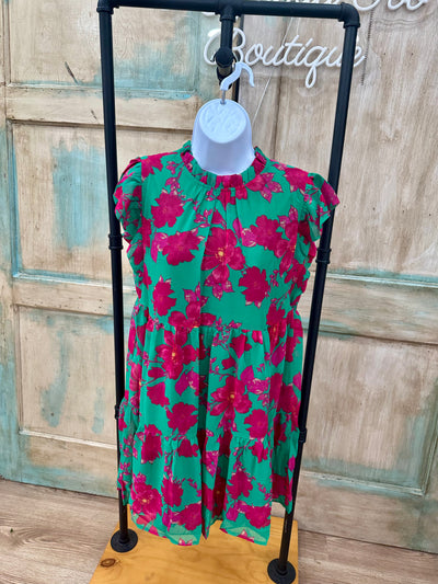 Kelly Green Floral Print Dress