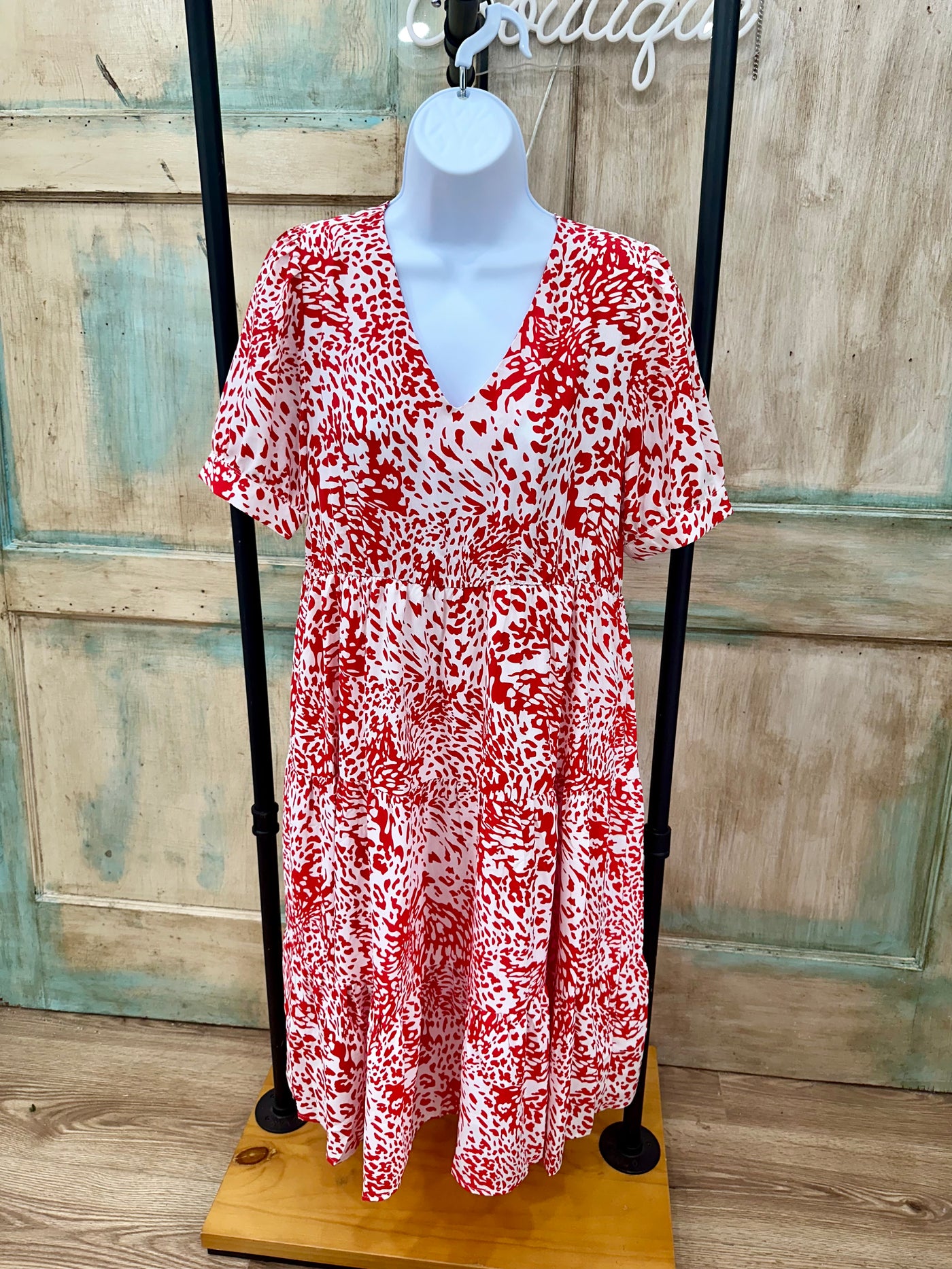 Red Animal Print V-Neck Dress