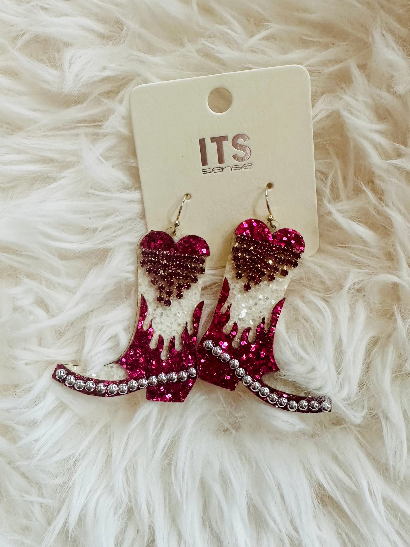 Glitter w/ Rhinestone Tassel Cowboy Boot Earrings (2 colors)