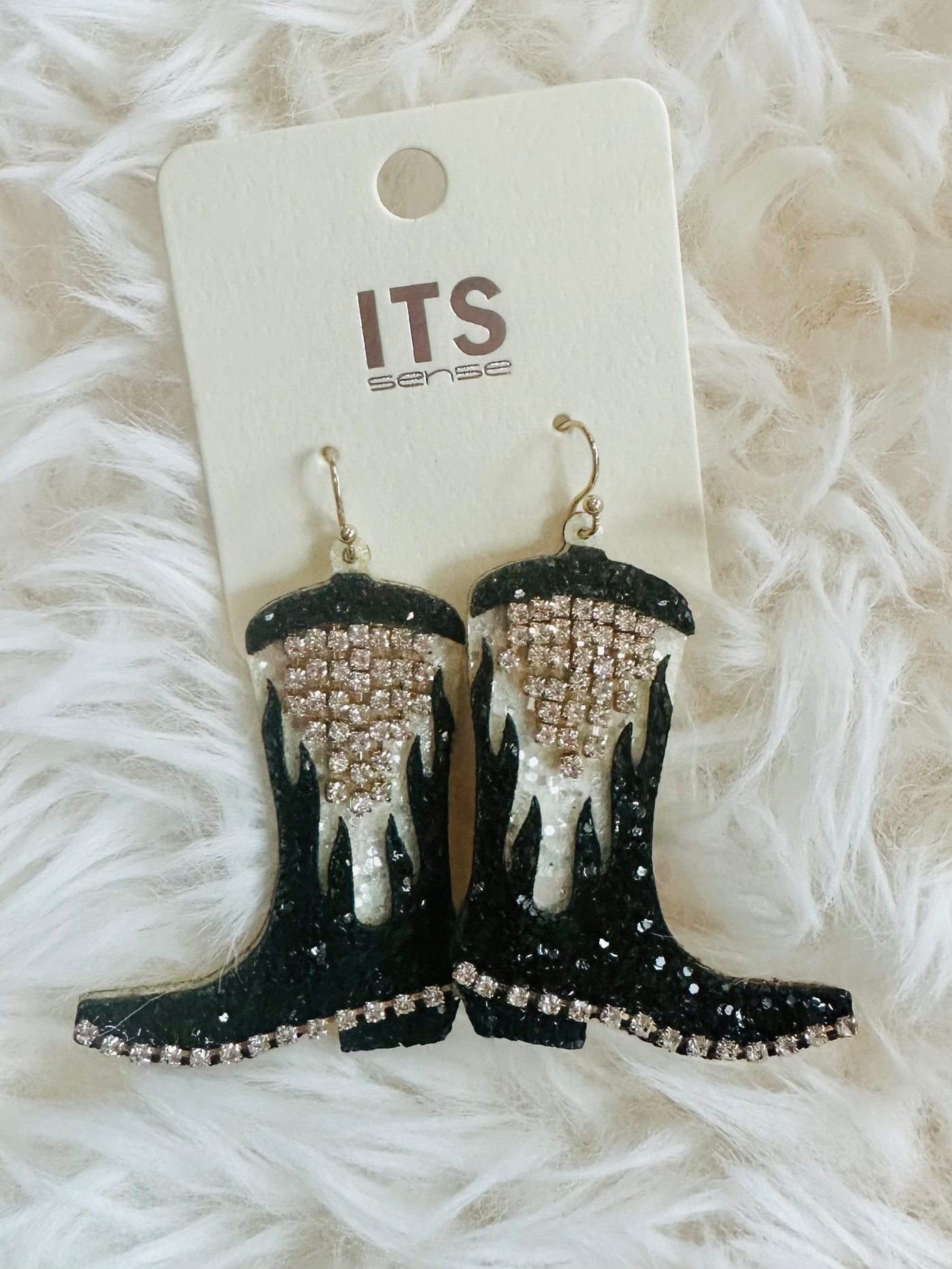 Glitter w/ Rhinestone Tassel Cowboy Boot Earrings (2 colors)