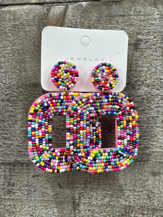 Multi-Beaded Drop Square Earring