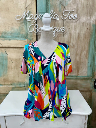 AQUA/FUCHSIA/NAVY PRINT TOP Final Sale