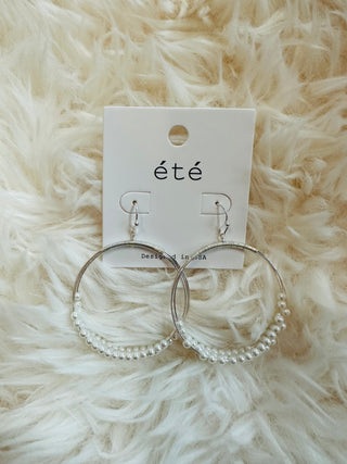Silver Pearl Layered Beaded Hoop Earrings